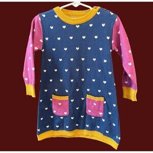 NWT Kite Organic Cotton Heart Print Sweater Dress 12-18m Colorblock Whimsical